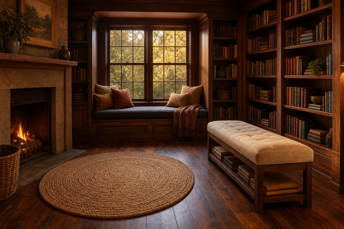 A cozy library filled with warm light